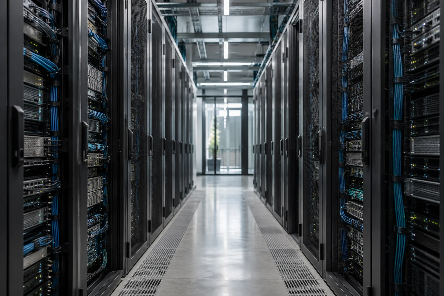 Orderly network equipment and cabling.